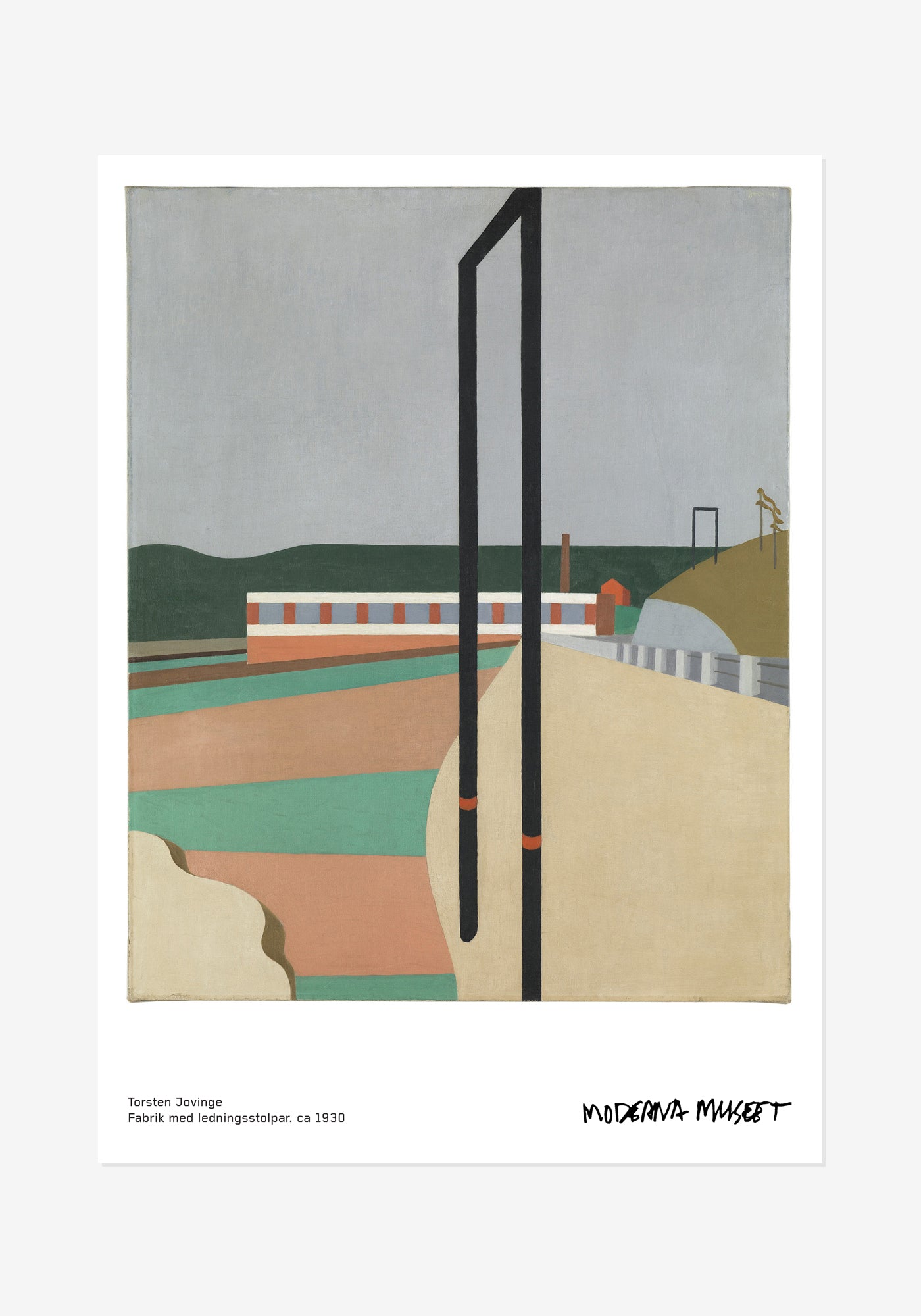 Poster, Torsten Jovinge, Fabrik med ledningsstolpar