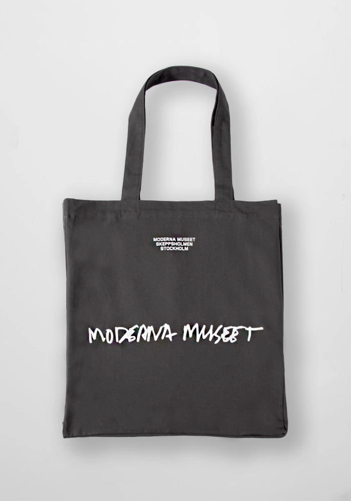 Tygkasse Moderna Museet: Grå med vitt tryck