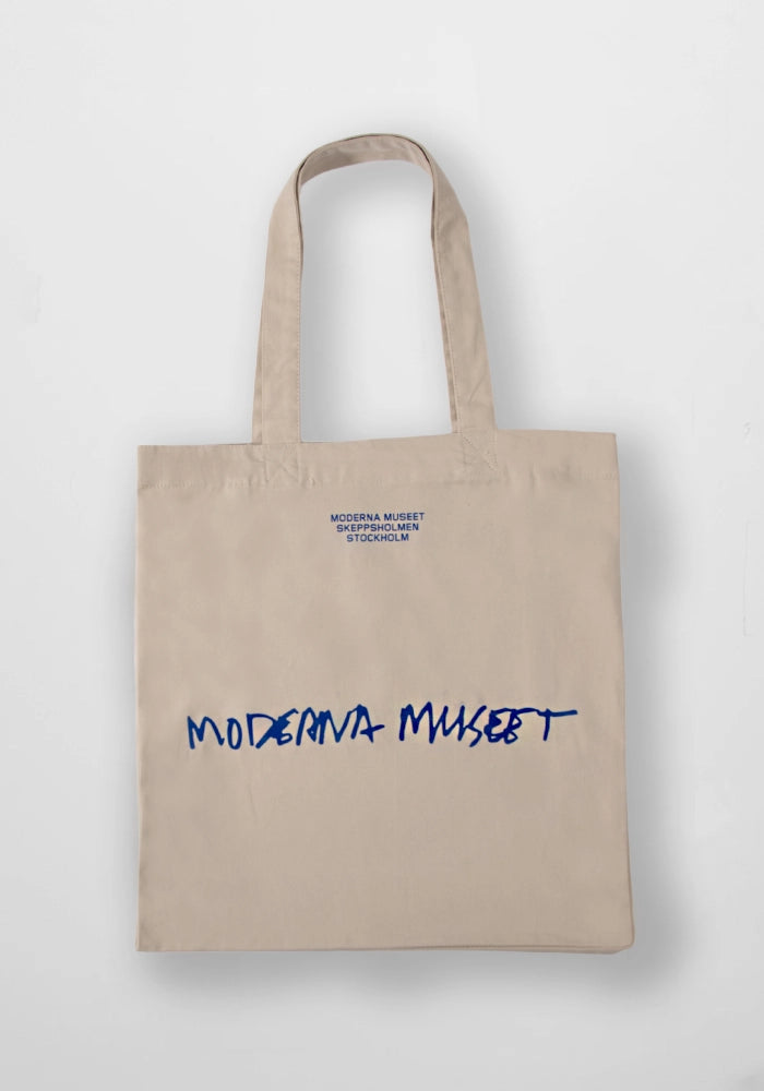 Tygkasse Moderna Museet: Beige med blått tryck