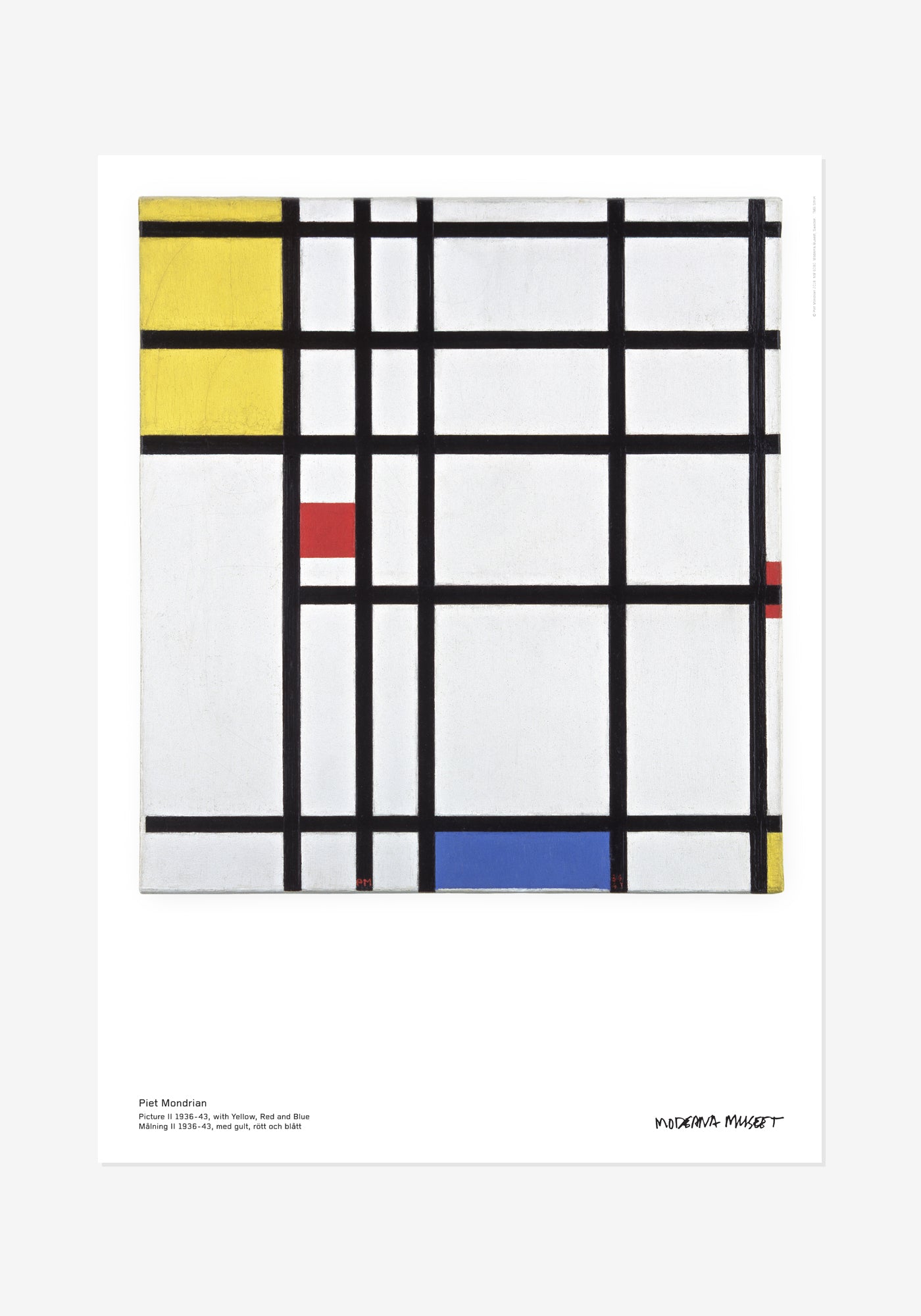 Poster, Piet Mondrian, Painting II 1932-43 with yellow, red and blue