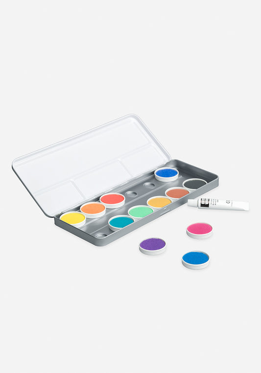 Watercolor set, opaque colors in a tin box