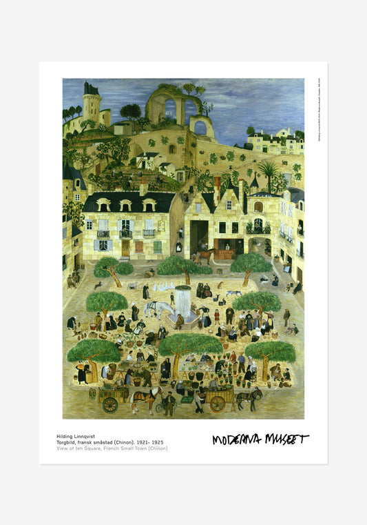 Poster, Hilding Linnqvist, Torgbild, fransk småstad (Chinon)