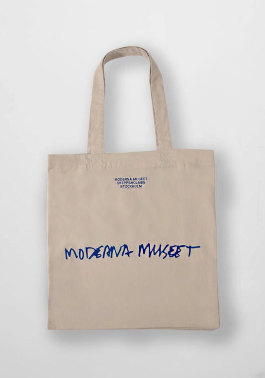 Tygkasse Moderna Museet: Beige med blått tryck