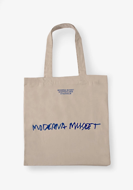 Tygkasse Moderna Museet: Beige med blått tryck